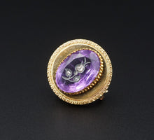 Antique 18k 14k Gold Diamond Amethyst Inlay Pendant Pin Brooch 1" PG1695