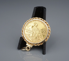 1909-D $5 Indian Head Half Eagle Gold Coin Bezel Set Charm Pendant 1" PG1910