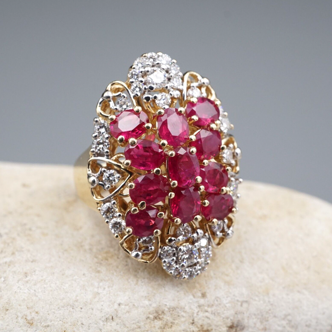 14k Ruby Diamond Cocktail Ring Yellow Gold 5 ctw Size 7.5 RG4382