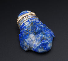 Carved Lapis Tribal Head 18k Gold Natural Diamond 2.4" Pendant BOHO PG1855