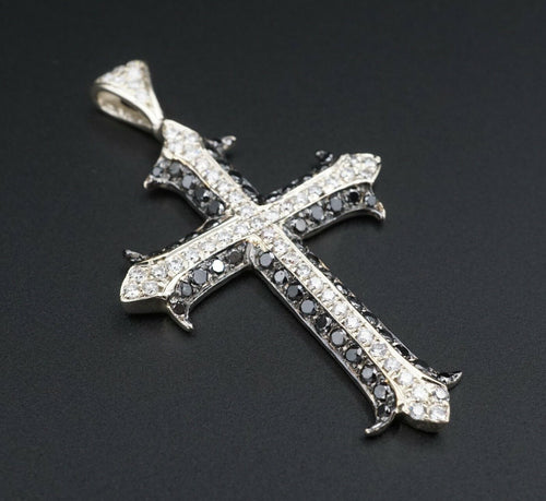 14k White Gold 1.5 carat Black Diamond Cross Pendant 2