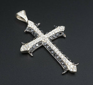 14k White Gold 1.5 carat Black Diamond Cross Pendant 2" CO806