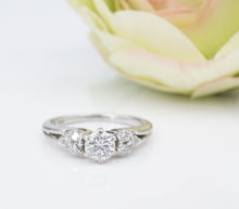 Vintage Platinum Diamond 3-Stone Engagement Ring Sizable RG4388