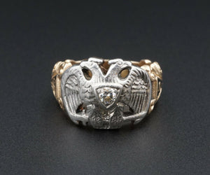 Vintage 14k Gold Palladium Enamel Diamond Masonic Ring Size 11.25 Eagle RG3257