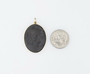 Vtg Wesley Emmons 14k Yellow Gold High Relief Carved Lava Cameo Pendant PG1283