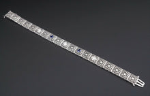 Antique Art Deco 14k White Gold Sapphire Diamond Filigree Bracelet 7.25" BG469