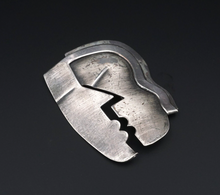 Modernist 40s Francisco Rebajes Sterling Silver Kiss Faces Pin Brooch 2.3" OS600