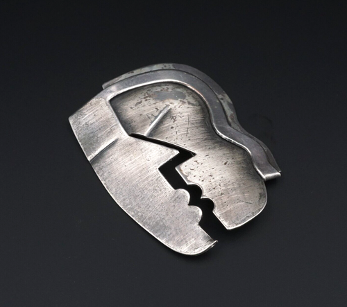 Modernist 40s Francisco Rebajes Sterling Silver Kiss Faces Pin Brooch 2.3