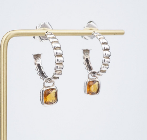 John Hardy Citrine Huggie Hoop Earrings Sterling Silver Dangle Ear Charms ES2577