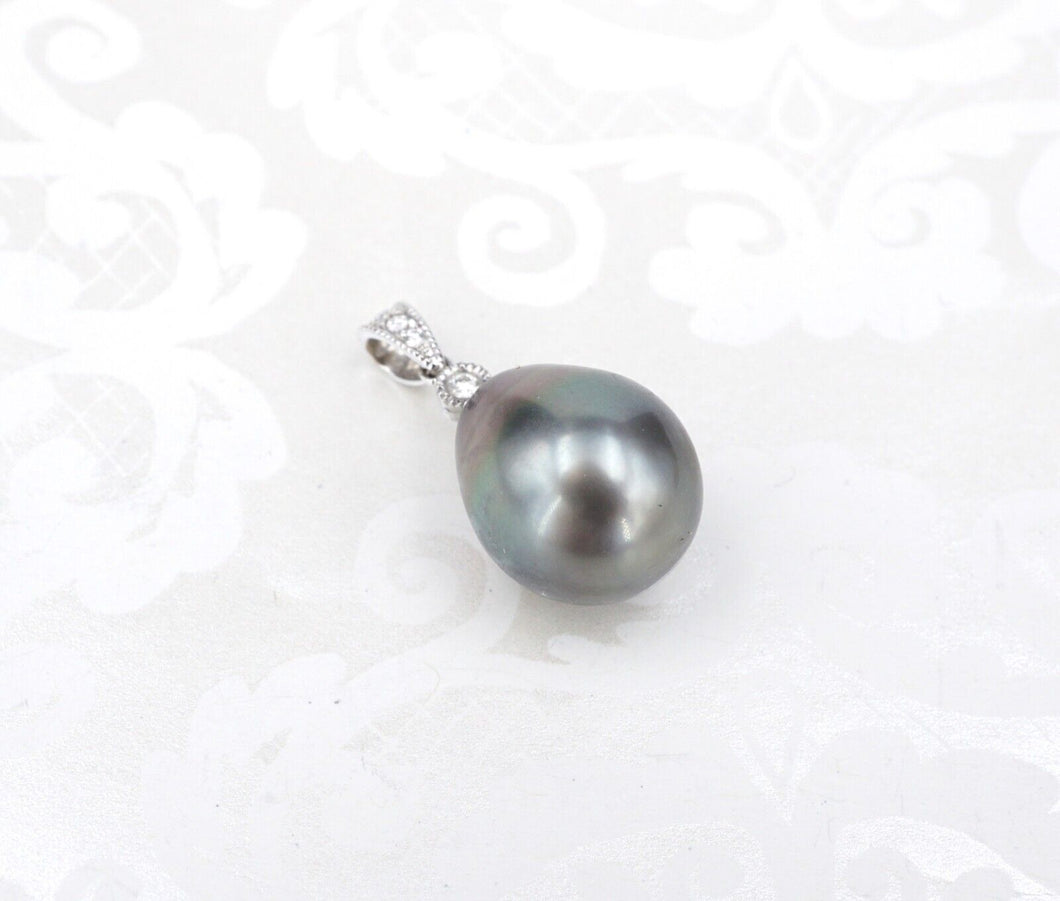18k Tahitian Black Baroque Pearl Pendant w/ Diamond Bale 11mm PG1516