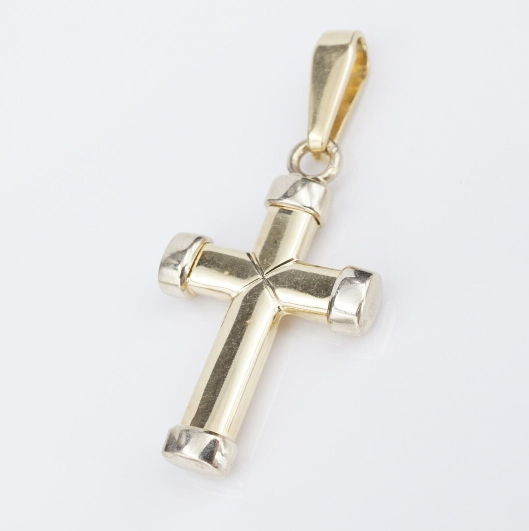 14k Cross Pendant Yellow Gold Puffy 3D Religious 1.5