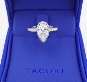 Tacori 1.5ct Pear Diamond Halo Engagement Ring GIA D SI1 Platinum Sz-6 CO1120