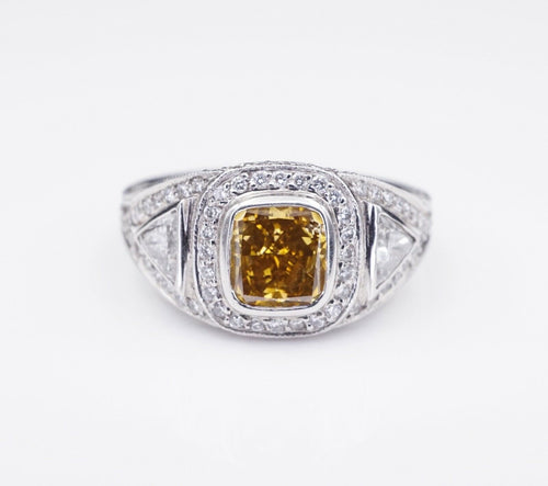 Platinum 3ct GIA Fancy Orange-Yellow Diamond Halo Engagement Ring Sz 6.75 CO450