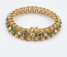 Vintage French 18k Gold Emerald Diamond Bracelet 4ctw Cannetille 7" Yellow BG905