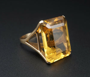 Retro 18K Yellow Gold 20 carat Citrine Cocktail Candy Ring Sz 7.5 RG3739