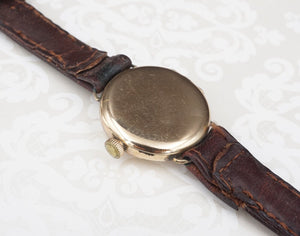 1902 Antique Waltham 10k Gold Watch Leather Strap 28mm Mechanical Relic W849