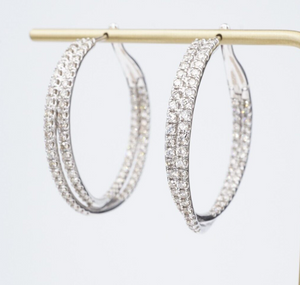 Diamond Inside Out Hoop Earrings 10k White Gold 3 carat New NWT 1.5" EG2380