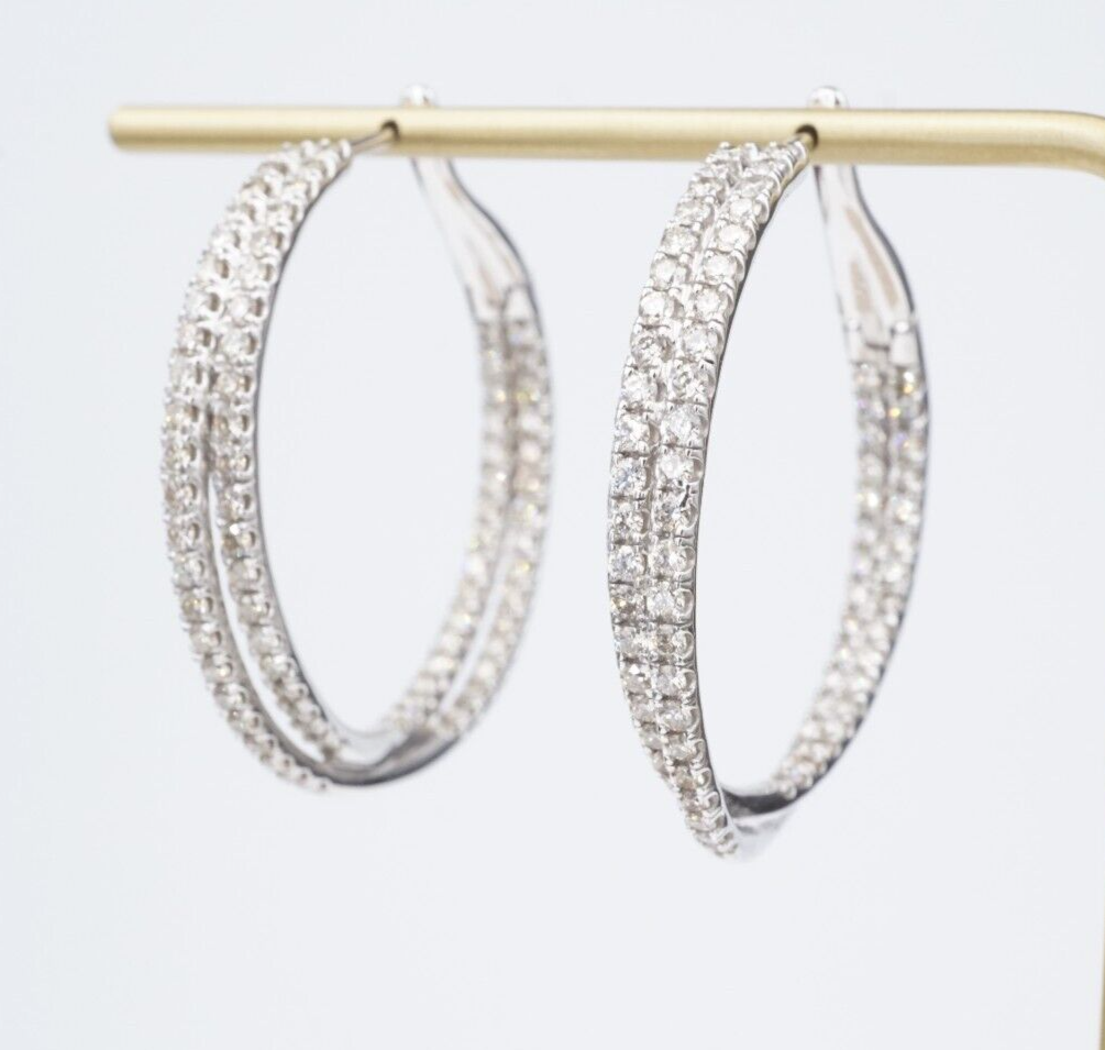 Diamond Inside Out Hoop Earrings 10k White Gold 3 carat New NWT 1.5