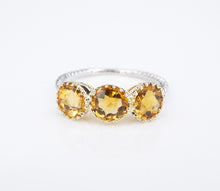 Vintage 14K 2-Tone White Yellow Gold Citrine 3 Stone Stacker Ring Sz 8.25 RG4130