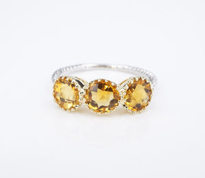 Vintage 14K 2-Tone White Yellow Gold Citrine 3 Stone Stacker Ring Sz 8.25 RG4130