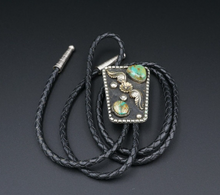 Native Artisan Bolo Tie Sterling Silver Gem Blue Turquoise Cabochon 1.8" M1915