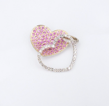 18k 2 Tone Gold Diamond Pendant Heart Pink Sapphire White Yellow 1" PG1897