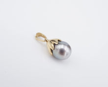 Vintage Tahitian Black Pearl Pendant 14k Yellow Gold 9.5 mm 1" PG1791