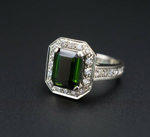 Green Tourmaline Diamond Halo Ring 14k White Gold 4 carat Size 7.75 RG3108