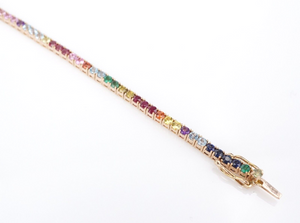 The Last Line 14k Rainbow Gemstone Tennis Bracelet 3ct Rose Gold 6" BG927