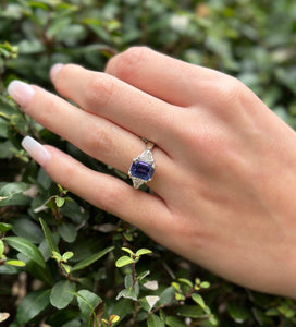 Tanzanite Diamond Cocktail Ring 3ct 14k White Gold Band Size 5 Armani RG4077