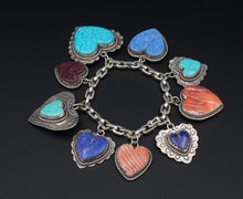 Joan Slifka Sterling Silver Reversible 9 Heart Charm Bracelet 6.5" BS2960