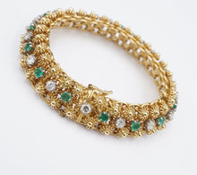 Vintage French 18k Gold Emerald Diamond Bracelet 4ctw Cannetille 7" Yellow BG905
