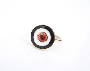 14k Gold Orange Sapphire White Black Enamel Cocktail Ring Sz 6.25 Disc RG4069