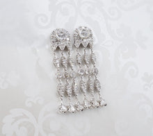 Rose Cut Diamond Dangle Earrings 3 carat 18k White Gold 1.6" EG2221