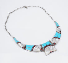 Sterling Silver Inlay Necklace Turquoise MOP Bib Panel NS2203