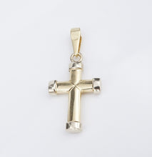 14k Cross Pendant Yellow Gold Puffy 3D Religious 1.5" Vintage Two-Tone PG1870