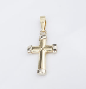 14k Cross Pendant Yellow Gold Puffy 3D Religious 1.5" Vintage Two-Tone PG1870