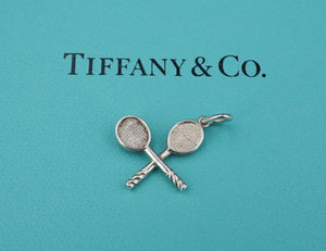 Tiffany Double Tennis Racket Ball Charm Sterling Silver Pendant 1" CHS1774
