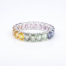 14k White Gold 4 ctw Pastel Rainbow Sapphire Eternity Band Ring Size 7 RG3908