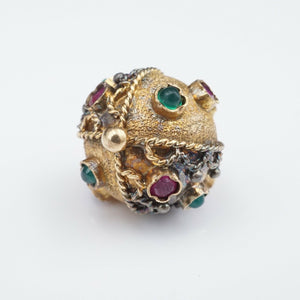 Antique 14k Gold 1.5 ct Ruby Emerald Ball Globe Pendant 1.1" Free Ship PG1515