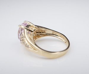 14k Yellow Gold Pear Cut Pink Kunzite Diamond Ring Size 7.75 RG3964