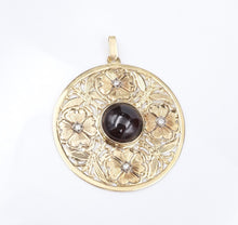 18k Yellow Gold Garnet Diamond Pendant Flower Disc Medallion Cabochon 2" PG1860