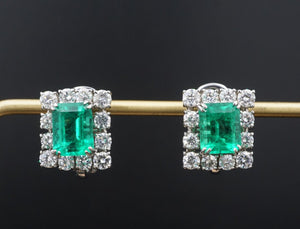 18k White Gold 7ctw Natural Emerald Diamond Halo Earrings CO1139