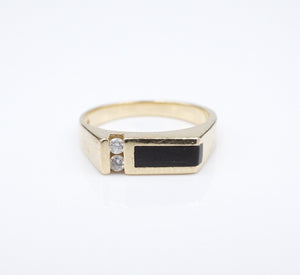 Signet Ring 14K Yellow Gold Diamond Vintage Inlay Onyx Size 6 Designer RG4205