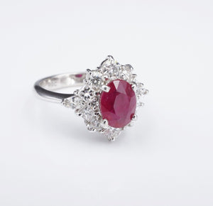 NWOT 14k White Gold 2.2 ctw Oval Ruby Diamond Halo Ring Size 5.5 RG3296