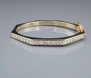 Vintage Diamond Hinged Bangle Bracelet 2ctw 14k Yellow Gold 6.5" Hex CO1199