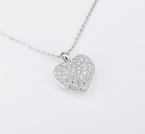 14k White Gold Natural Pave Diamond Heart Pendant Necklace 18" NG1416