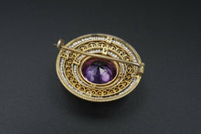 Antique Ornate 18k Yellow Gold Amethyst Seed Pearl Pin Brooch 1" OG367