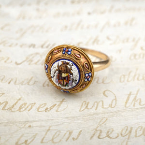 Antique Egyptian Revival Micro Mosaic Ring Scarab 14k 18k Gold Size 6.5 RG3909