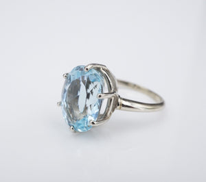 14K White Gold Natural Aquamarine 6.5ct Cocktail Candy Ring Size 7.25 RG4039